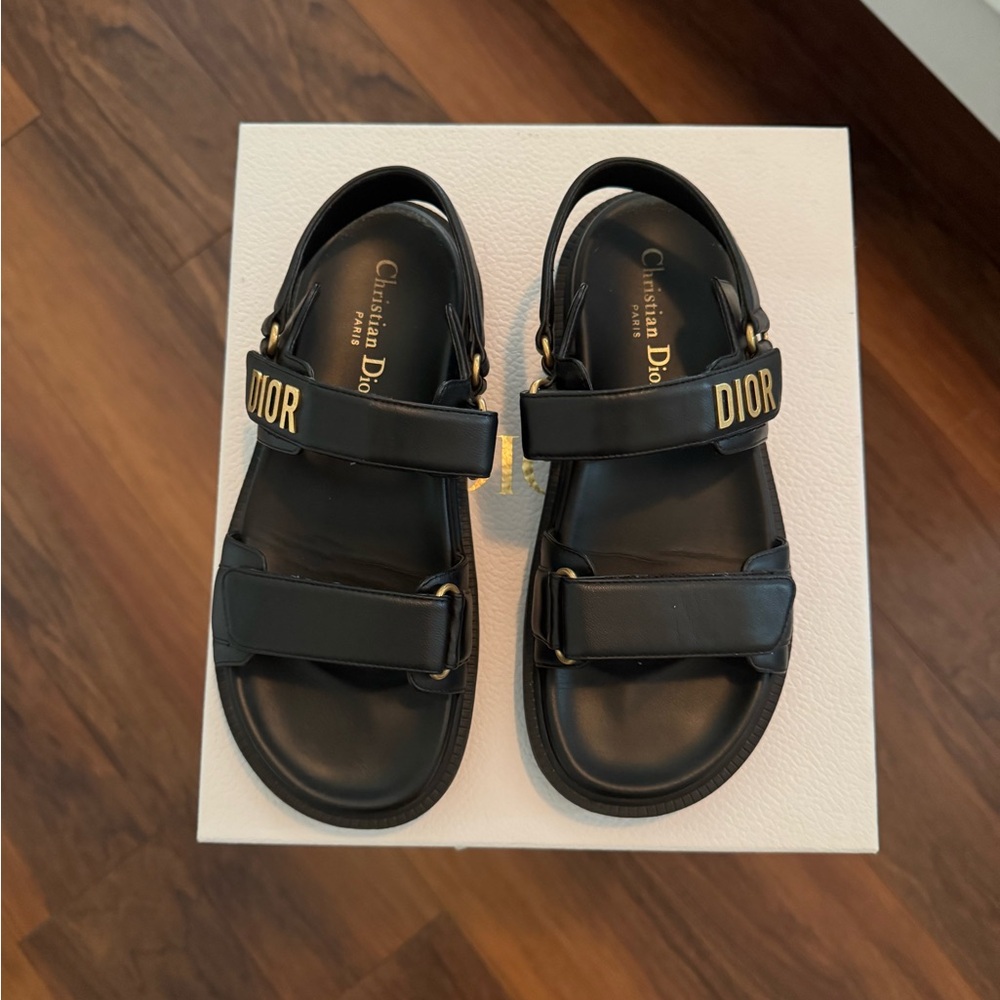 Dior Women Black Sandals with Gold Accents